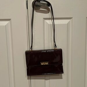 Vtg The Guild Mahogany leather gold accent messenger handbag Florence purse bag